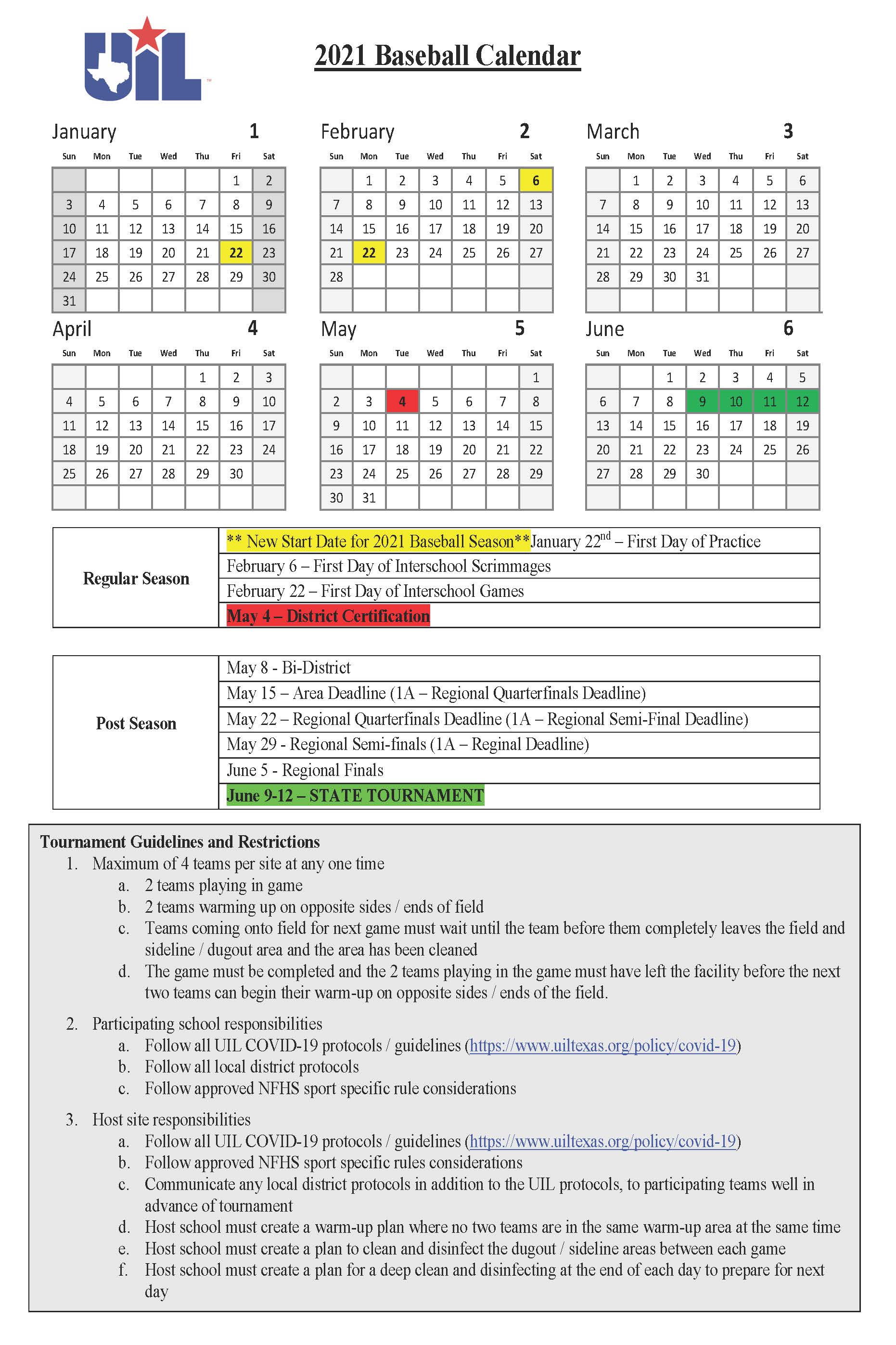 2020-21 Baseball COVID Calendar and Update — Baseball State Tournament