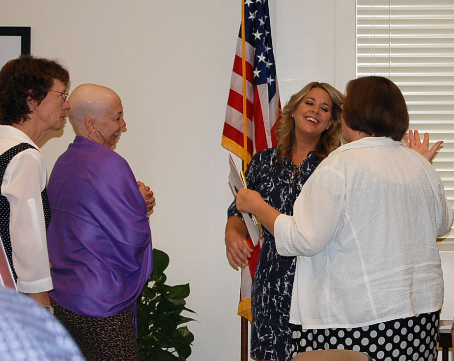 After her presentation, Abby Rike spoke with several staff members who thanked her for sharing her story.